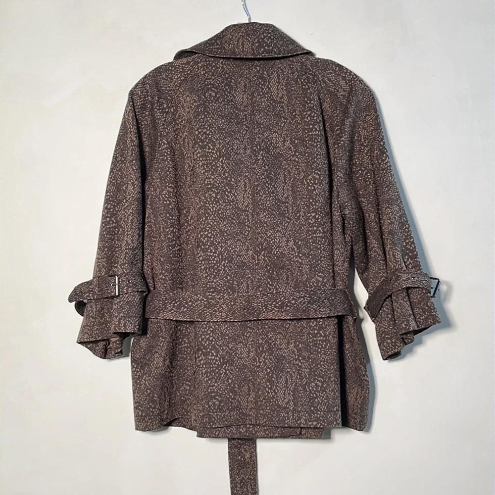 MICHAEL KORS Career Reptile Print DBL Breasted 3/4 SLV Cotton Trench Coat SZ M